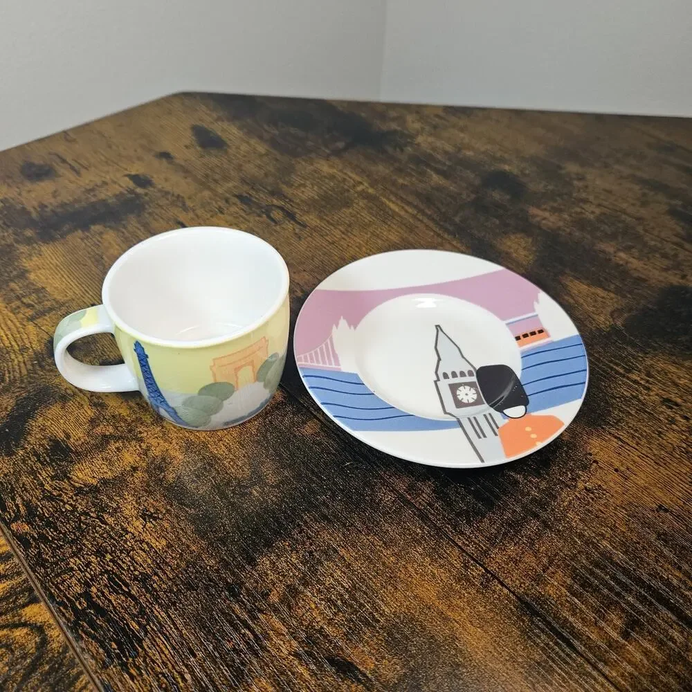 Studio Nova Around The World Paris Espresso Cup Saucer Set TPC42 Porcelain Vtg